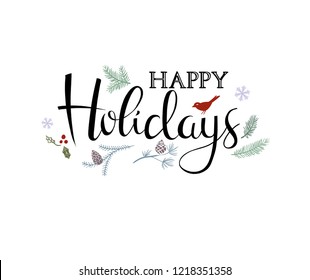 Winter holidays poster or greeting card with inscription and holiday traditional symbols. Stock Vector