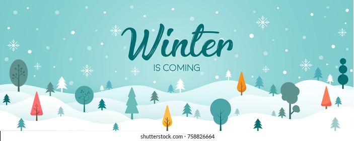 Winter season landscape with christmas tree and snow vector background Stock Vector
