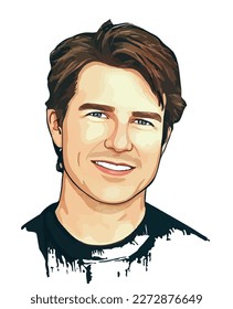 Tom Cruise art design face vector style icon logo sticker sign head man boy cute avatar cartoon fashion male human hair template person illustration – Vector báo chí có sẵn