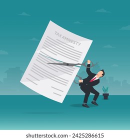 Tax amnesty with businessman cutting the tax paper with scissor design vector illustration Stock-vektor