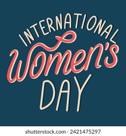 Text minimal banner International Women's Day. Handwriting Happy Women's Day inscription. Hand drawn vector art. Stock vektor