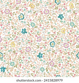 textile design,smalls flowers leaves botanic pattern allover repeats seamless pastel color ,fabric wrapper print ,spring summer เวกเตอร์สต็อก