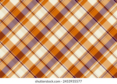 Tee pattern plaid vector, new textile background tartan. Blanket seamless fabric texture check in orange and pastel color. Vektor Stok