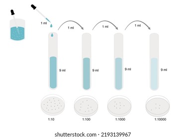 The ten-fold serial dilution of pathogen suspension in solution sample that  was diluted the number of microorganisms. The dilution sample was cultured and observed target pathogen. Arkistovektorikuva