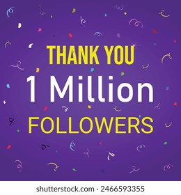 Thank you 1 million or one million followers purple design concept vector illustration with Confetti in the background स्टॉक वेक्टर