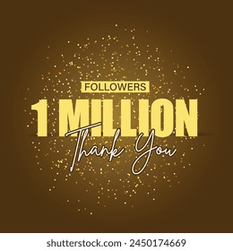 Thank you 1Million followers with gold sparkles , special design for 1M fans, subscribers, likes स्टॉक वेक्टर