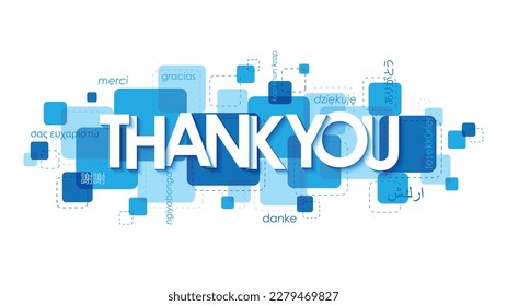 THANK YOU blue vector banner with translations into various languages, vector de stoc