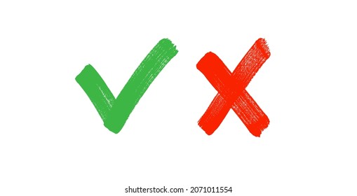 Tick and cross vector brush signs. False and true, right and wrong icons. Correct and incorrect, accept and reject vector symbols. Green tick OK and red X cross brush drawings. YES and NO vector. – Vector có sẵn