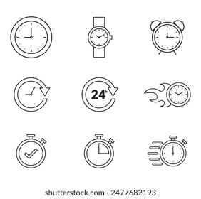 
Time and clock line icons. Vector linear icon set. Free Vector 库存矢量图