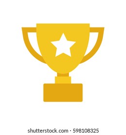 Trophy cup flat vector icon. Simple winner symbol. Gold illustration isolated on white background. 库存矢量图