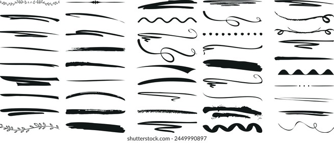 Стоковое векторное изображение: underline vector set, underline, vector, set, highlight, black, brush, stroke, vintage, border, illustration, divider