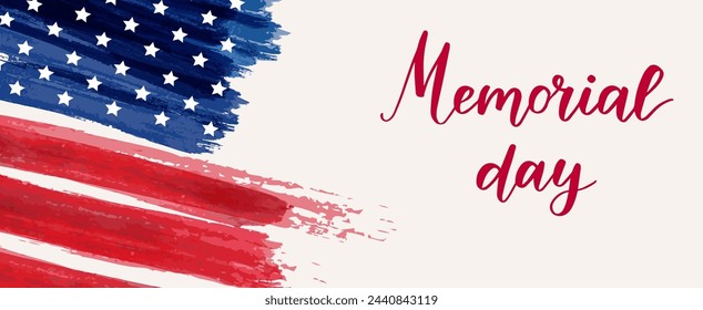 USA Memorial day background. Abstract grunge brushed flag of United States of America with handwritten modern calligraphy text. Immagine vettoriale stock