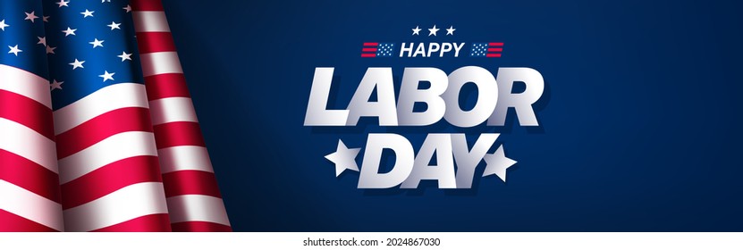 USA Labor Day Banner and poster template.USA labor day celebration with american flag on blue background.Sale promotion advertising banner template for USA Labor Day Brochures,Poster or Banner. Stock Vector