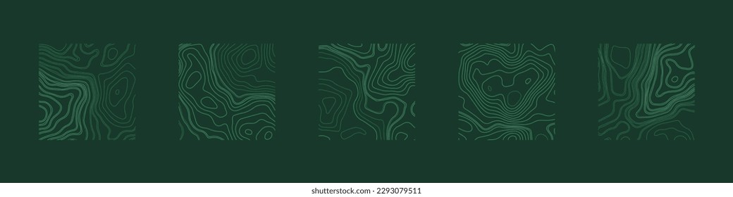パノラマの緑の抽象的背景に様々な等高線の地形図ベクターコレクション。異なるリニア地形テクスチャセット現代的なデザインテンプレート。海の深さのレリーフラインアートイラストのベクター画像素材