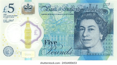 英国または英国のベクター画像の高い多角形のピクセルのモザイク紙幣。前面。紙幣5ポンドの単位。ゲームフライヤーのお金。のベクター画像素材