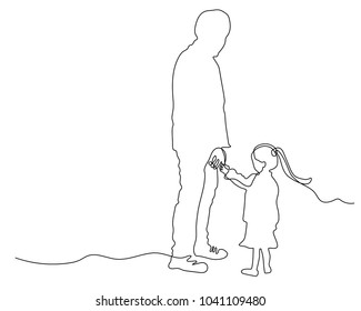 Vector art drawing of father and daughter holding hand in hand on white background. 库存矢量图