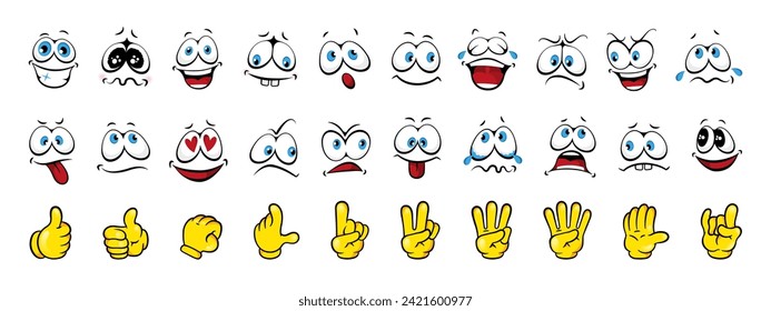 Vector cartoon characters, hands in gloves. Cute animation character expressions and body parts. Comics arm gestures vector set. Different foot movements and positions 库存矢量图