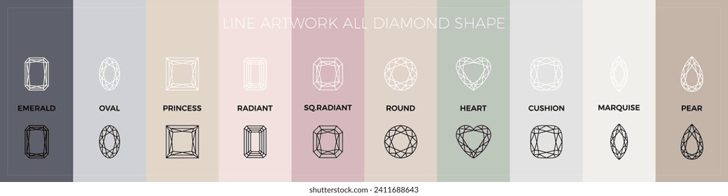 Vector fancy diamond cut shapes - editable strokes with names 库存矢量图
