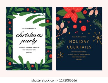 Vector Floral Christmas Invitations. Cocktail Party Template Stock Vector