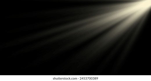 Image vectorielle, effet de lumière sur le soleil doré recouvrant la lumière. Rayons de soleil lumineux sur fond noir. Image vectorielle de  libre de droits : image vectorielle de stock
