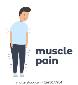 Vector icon of a character having muscle pain because of the infection. It represents a concept of medical protection, virus symptoms and muscle pain as a virus infection symptom Arkistovektorikuva