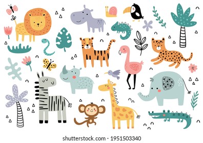 vector illustration, african animals for kids, children clipart, tropical fauna Imagem Vetorial Stock