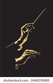 Vector illustration of orchestra conductor's hands. Silhouette in backlight. 
 Stockvektor