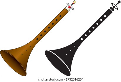Vector image of the Zurna or Mizmar, a reed instrument found in Turkey and throughout Asia Minor and the Middle East. Arkistovektorikuva