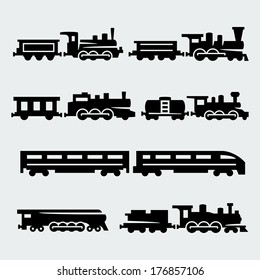 Vector isolated trains silhouettes set Stock Vector