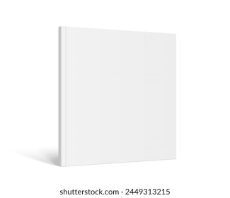 Vector realistic standing 3d magazine mockup with white blank cover. Closed square paperback booklet, catalog or magazine mock up on white background. Diminishing perspective: stockvector