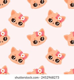 Vector seamless pattern with cute funny cats, kittens in cartoon style on pink background. Ideal children's design, for fabric, packaging, textiles, wallpaper, clothing 库存矢量图