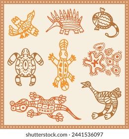 Image vectorielle ensemble d'animaux tribaux dans le style aborigène australien. : image vectorielle de stock