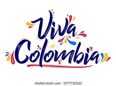 Viva Colombia, Live Colombia spanish text Patriotic Colombian flag colors vector. – Vector có sẵn