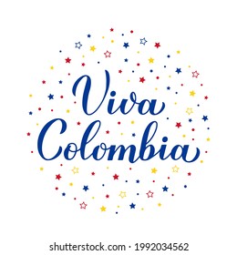 Viva Colombia – Long Live Colombia lettering in Spanish. Colombian Independence Day celebrated on July 20. Vector template for typography poster, banner, greeting card, flyer, etc. – Vector có sẵn