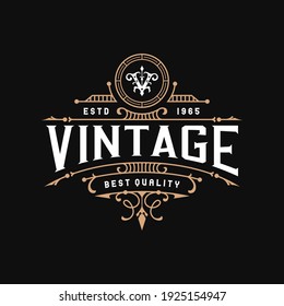 Vintage frame logo. Antique label. Suitable for tattoo studio, barber shop, whiskey label, wine, beer, brewing, salon, shop, signage.  Stock Vector