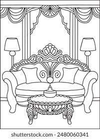 Vintage Sofa Coloring Page For Adults | Sofa Coloring Page | Vintage Sofa Coloring Page Stock-vektor