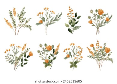 yellow orange floral watercolor bouquet collection Stock-vektor
