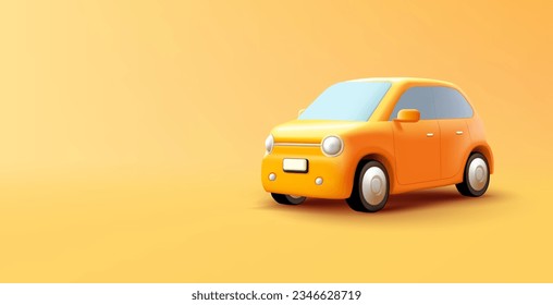 Yellow car retro vintage model 3d illustration, cartoon style cute vehicle Stock Vector