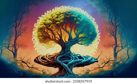 生命の木の3Dデジタルアート。油絵
のイラスト素材