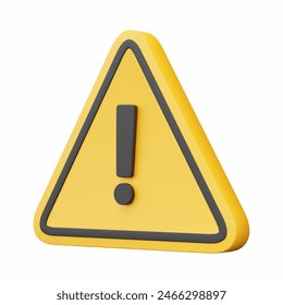 3D exclamation triangle icon, Yellow warning sign symbol alert safety danger caution illustration icon security isolated on white background, Clipping path include 库存插图