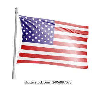 3d illustration flag of America. America flag waving isolated on white background with clipping path. flag frame with empty space for your text. Illustrazione stock