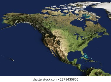 3d illustration of a highly detailed map of North America. Elements of this image furnished by NASA. Illustrazione stock