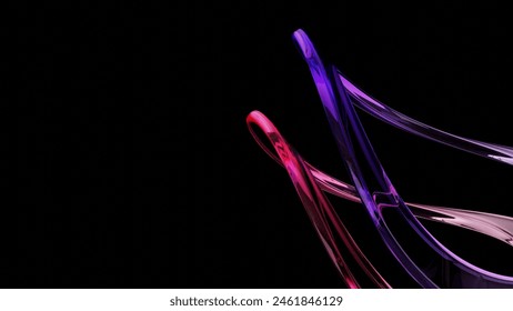 3D Render Beautiful colorful curve glass with dispersion. Transparent glossy gradient glass on black background.: stockillustratie