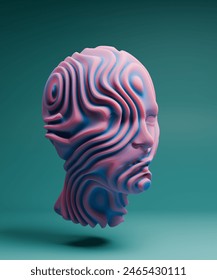 3D render of futuristic pink human head with wavy texture - Εικονογράφηση στοκ