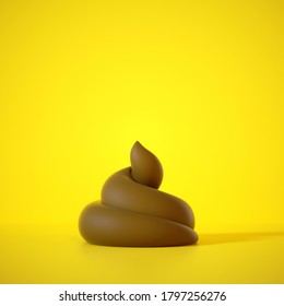 黄色い背景に茶色のプープ、クラトンのクズアイコン、クリップアートの3Dレンダリング。のイラスト素材