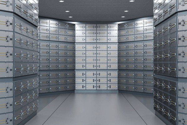 3d rendering safe deposit boxes inside bank vault interior – Hình minh họa có sẵn