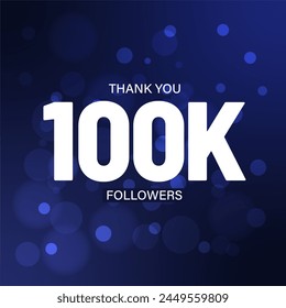100K Followers Post design with blue background and bokeh, flat design, thank you subscribers happy celebration social media post स्टॉक चित्रण