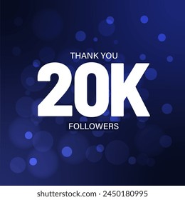 20K Followers Post design with blue background and bokeh, flat design, thank you subscribers happy celebration social media post स्टॉक चित्रण