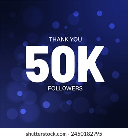 50K Followers Post design with blue background and bokeh, flat design, thank you subscribers happy celebration social media post स्टॉक चित्रण