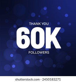 60K Followers Post design with blue background and bokeh, flat design, thank you subscribers happy celebration social media post स्टॉक चित्रण